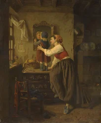 Femme et enfant devant un miroir, années 1870