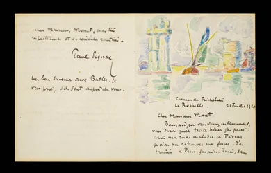 Lettre autographe à Claude Monet, 21 juillet 1920