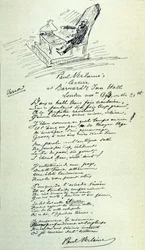 Poème signé du poète français Paul Verlaine (1844-1896) avec croquis du représentant lors d