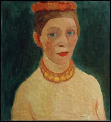 Autoportrait avec couronne rouge dans les cheveux