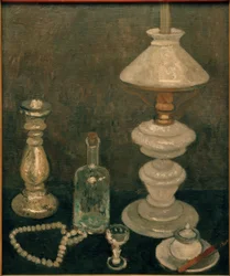 Nature morte avec lampe en verre