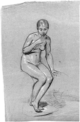 Nu féminin assis, regardant vers le bas