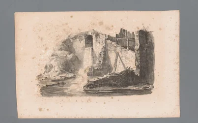 Vue sur une ruine avec cascade