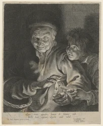 Vieille femme et garçon avec une bougie