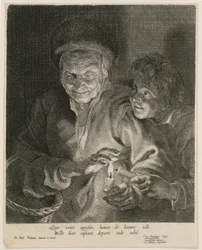 Vieille femme et garçon aux bougies