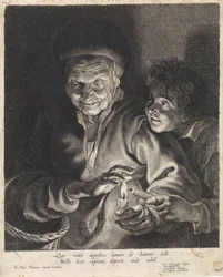 Vieille femme et garçon avec des bougies