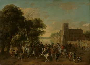 Le prince Maurice, accompagné du prince Frédéric-Henri, de Frédéric V de Bohême et de son épouse Élisabeth Stuart, et d