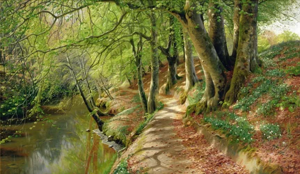 Paysage de rivière boisée (huile sur toile)