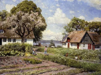 Enfants dans une cour de ferme