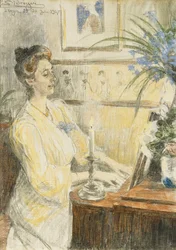 Portrait de Johanne Helene Louise Brodersen, au piano