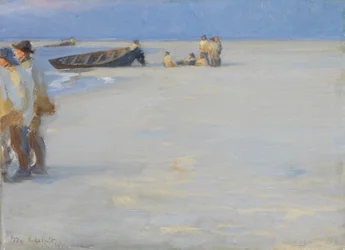 Pêcheurs sur la plage nord de Skagen. Soirée d