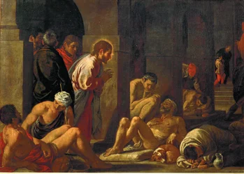 Jésus guérit le paralytique (peinture sur toile)