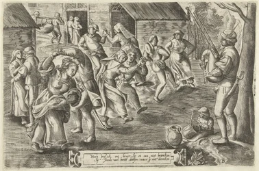 Fête de mariage paysan avec joueur de cornemuse