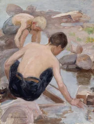 Deux garçons sur le rivage