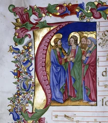 Christ enseignant ses disciples, dans une initiale "I", vers 1480