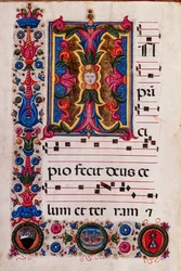Bibliothèque Piccolomini : livre de chœur, cod. 5.E, ff. 4v avec « Initiale feuillagée »