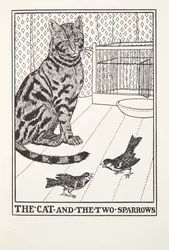 Le Chat et les Deux Moineaux, des Fables de Fontaine, pub. 1905