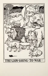 Le Lion partant en guerre, des Fables de La Fontaine, pub. 1905