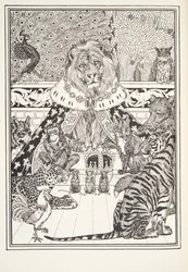 Le Lion et ses associés, Frontispice, des Fables de Fontaine, pub. 1905