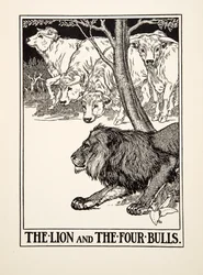 Le lion et les quatre taureaux, de Cent fables d