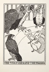 Les Vautours et les Pigeons, des Fables de Fontaine, pub. 1905