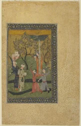 Un prince et une princesse entourés de courtisans dans un jardin, vers 1480