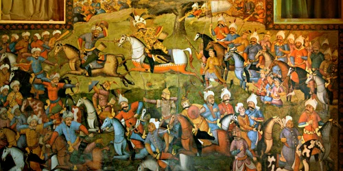 Bataille de Taher-Abad ou Bataille de Merv avec la victoire de Shah Ismail I sur Muhammad Shaybani Khan, Salle de Réception, Chehel Sotun, 1647
