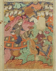 Duel à cheval entre Rostam et Afrasiab, illustration du Shahnama (Livre des Rois) par Abul-Qasim Manur Firdawsi (c.934-c.1020) 1619