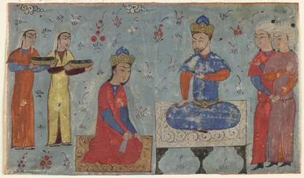 Folio du Shahnama (Livre des Rois) de Firdawsi; recto: Sindukht devant Sam, Iran