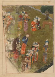 Folio du Zafarnama; recto: Timur accorde une audience à l