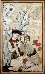 Portrait de Shah Abbas Ier avec un de ses pages, signé Muhammad Qasim