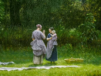 Blanchiment du linge dans une clairière, détail