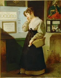 Maedchen vor einem Lotteriegewoelbe - Fille devant un magasin de loterie ... (peinture sur toile)