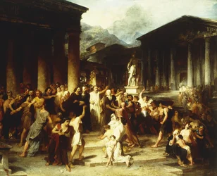 Une réunion devant le temple