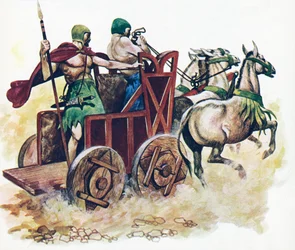 Char sumérien (lithographie en couleur)