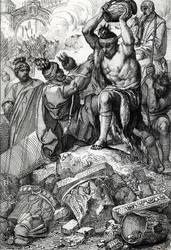 Le sac de Rome (Italie), en 410, pris de la ville et pillé par les Wisigoths dirigés par Alaric (370-410)