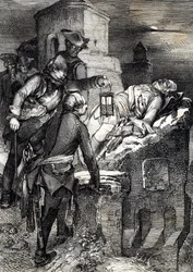 La mort du roi Charles (ou Carl) XII de Suède (1682-1718) lors du siège du premier fort norvégien Fredriksten