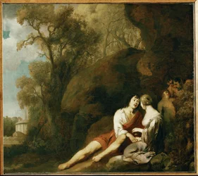 Amoureux dans un paysage (peinture sur toile)