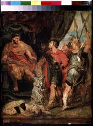 Mucius Scaevola devant Porsenna. Caius Mucius Scaevola, jeune patricien romain capturé par la garde royale de Porsenna