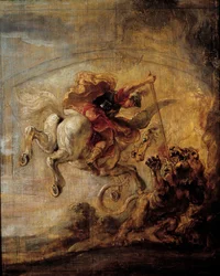 Bellérophon, monté sur Pégase, tue la Chimère de sa lance, peinture de Pierre Paul (Pierre-Paul) Rubens (ou Peter Paul ou Petrus Paulus) (1577-1640)