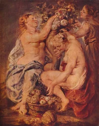 Cérès et deux nymphes avec une corne d