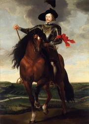 Portrait équestre du prince héritier Wladyslaw Vasa avec la bataille de Khotyn en arrière-plan, vers 1
