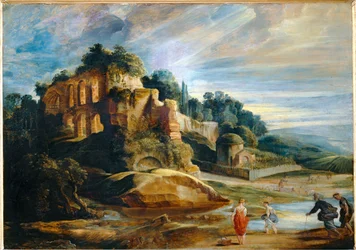 Paysage avec les ruines du mont Palatin à Rome (painting on wood)