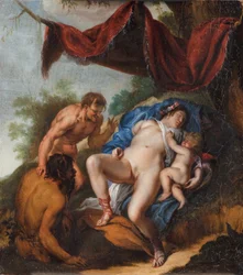 Vénus endormie avec Cupidon observée par des satyres
