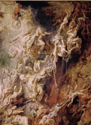 La chute des damnés (peinture sur bois de chêne)