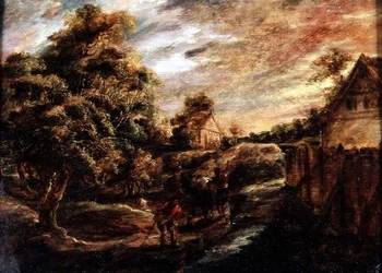 Paysage boisé au coucher du soleil