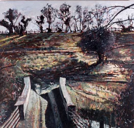 Pont et chien, 2000 (huile sur toile)