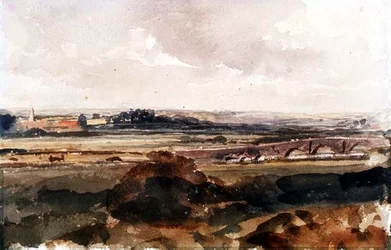 Paysage étendu avec un pont en pierre