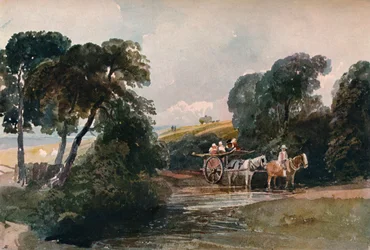 Charrette de foin traversant un ruisseau, vers 1824