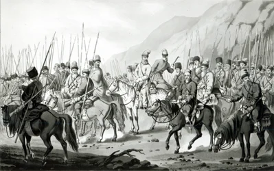 Différentes tribus de cosaques russes en ordre de marche, 1813